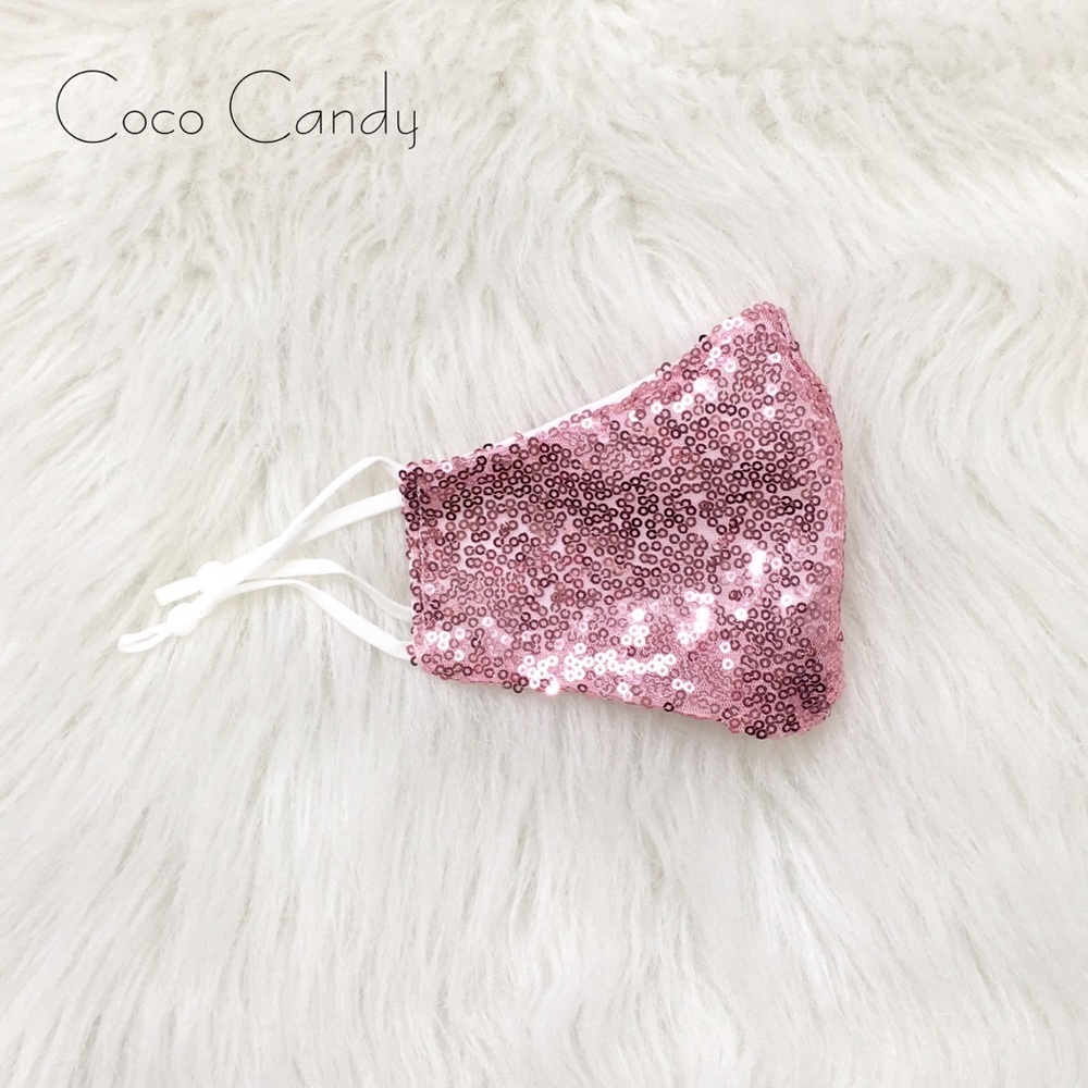 🆕Luxury Pink Sequin Face Mask - Picture 9 of 12